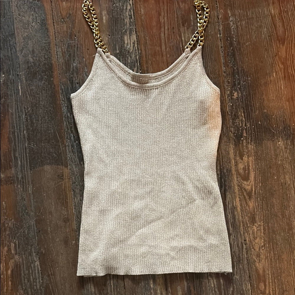 Chain Strap Beige Tank Top